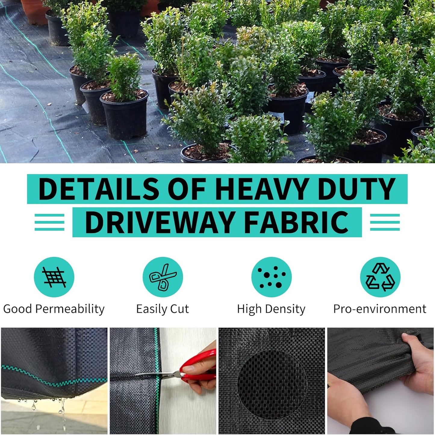 3ftx300ft Heavy Duty Weed Barrier Landscape Fabric – Durable Woven Driveway Garden Cloth for Weed Control, Ground Cover, Landscaping – Long-Lasting Geotextile Fabric – 3.2oz