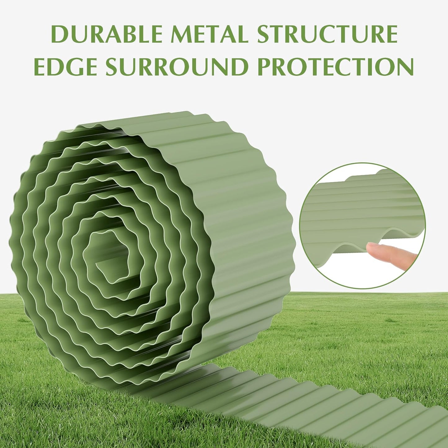 Metal Garden Edging Border, Corrugated Steel Landscaping, DIY for Lawn (Green, 10 Inch x 20FT)