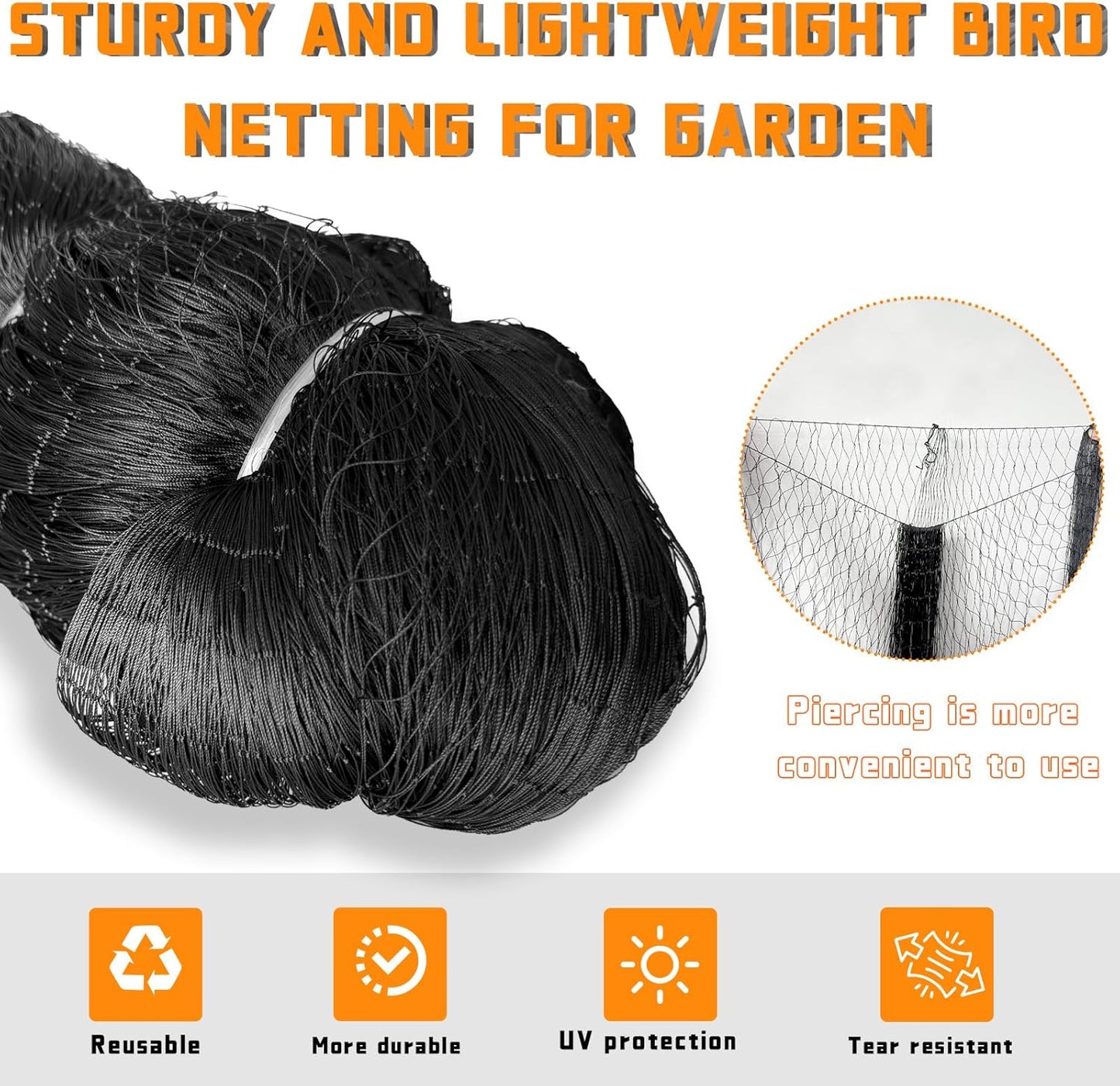 Bird Netting for Garden Heavy Duty Nylon Mesh Garden Netting for Garden Protection Bird Fence Plant Netting Protection Against Birds, Deer, Squirrels and Other Animals (12x100FT)
