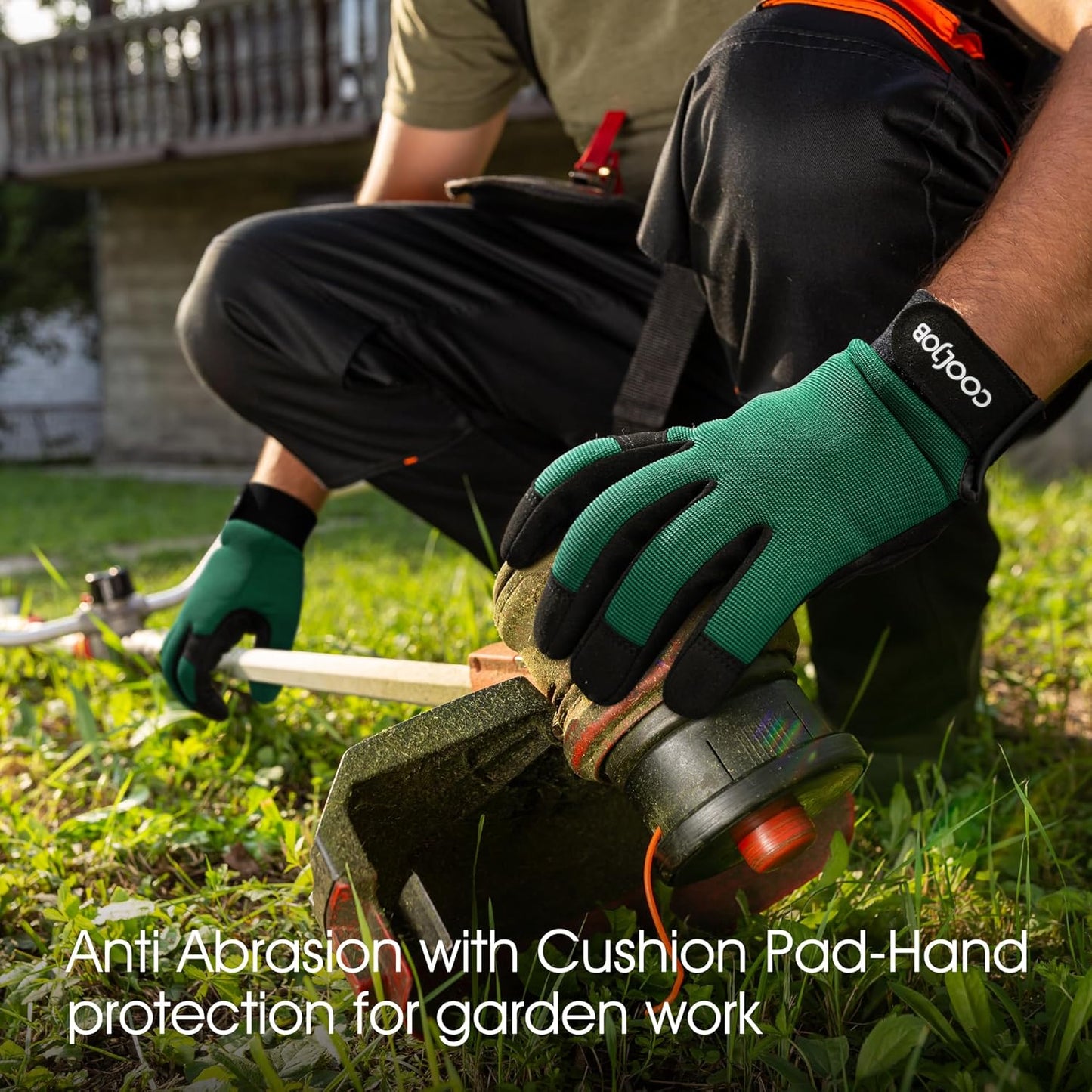 COOLJOB Thorn Proof Garden Gloves with Touchscreen Fingers for Men, Rose Pruning Work Gloves with Palm Cushion for Gardener, Farmer and Landscaper (Green 1 Pair XL)
