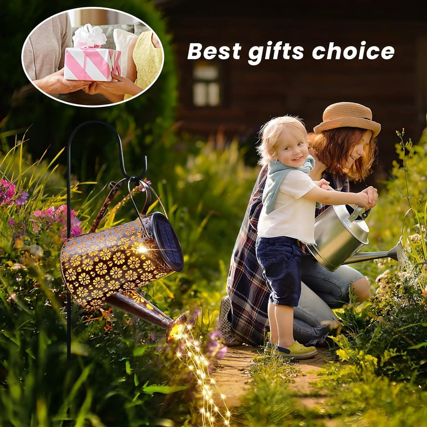 2 Pack Solar Watering Can with Lights,Solar Outdoor Garden Decor Waterproof Hanging Lantern Landscape Lights Outside Decorations for Yard Lawn Patio Gardening Gifts.