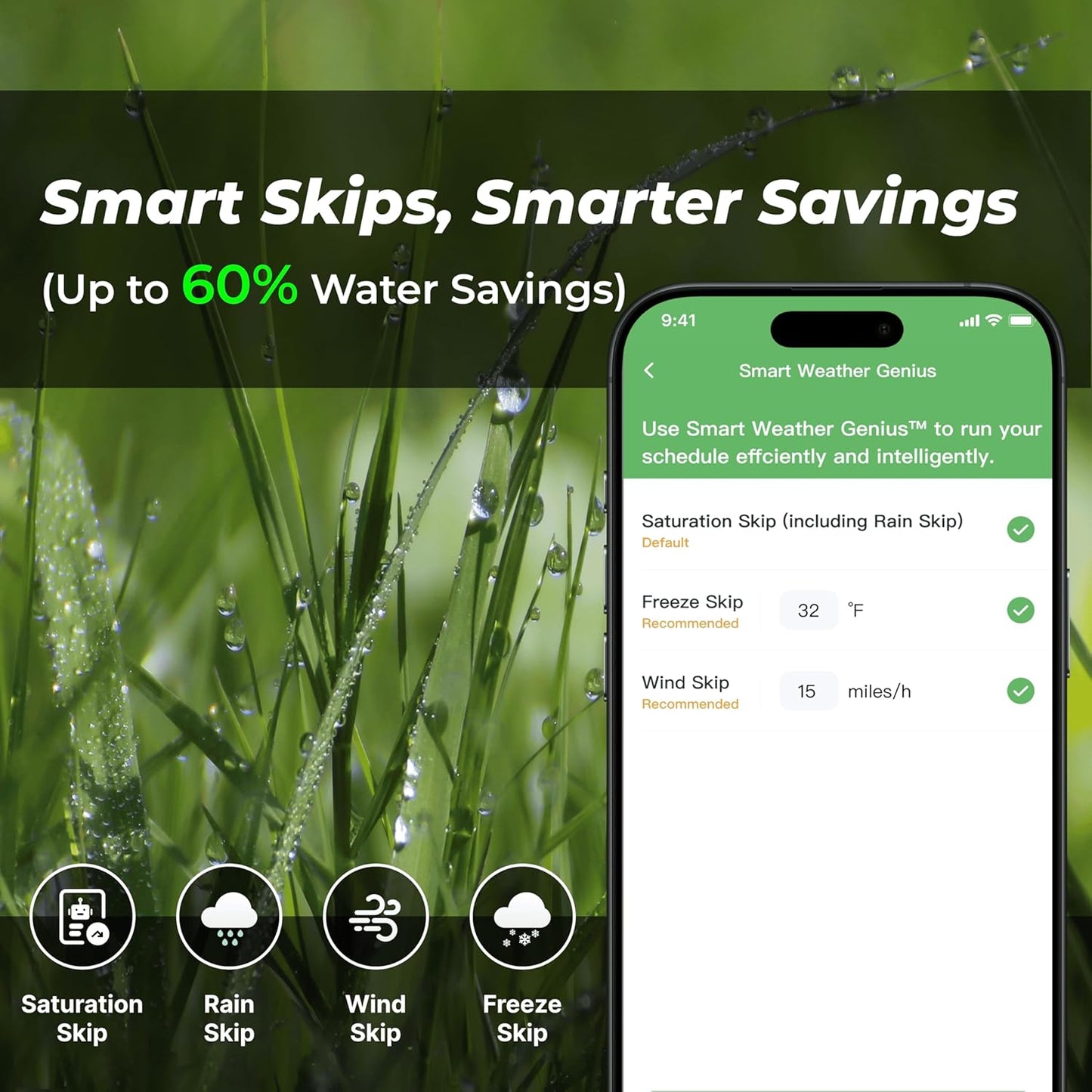 ImoLaza Outdoor Smart Sprinkler Controller, 4-Zone WiFi Irrigation Controller with Hyper-Local Weather, App Remote Control, Works w/ Alexa, Auto Watering, Rain/Freeze/Wind Skip, Smart Fault Detection