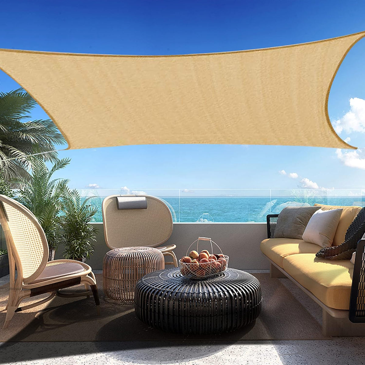 14' x 22' Sand Beige Rectangle Sun Shade Sail SSP1212 Canopy Durable Fabric UV Block Awning,We Make Custom Orders