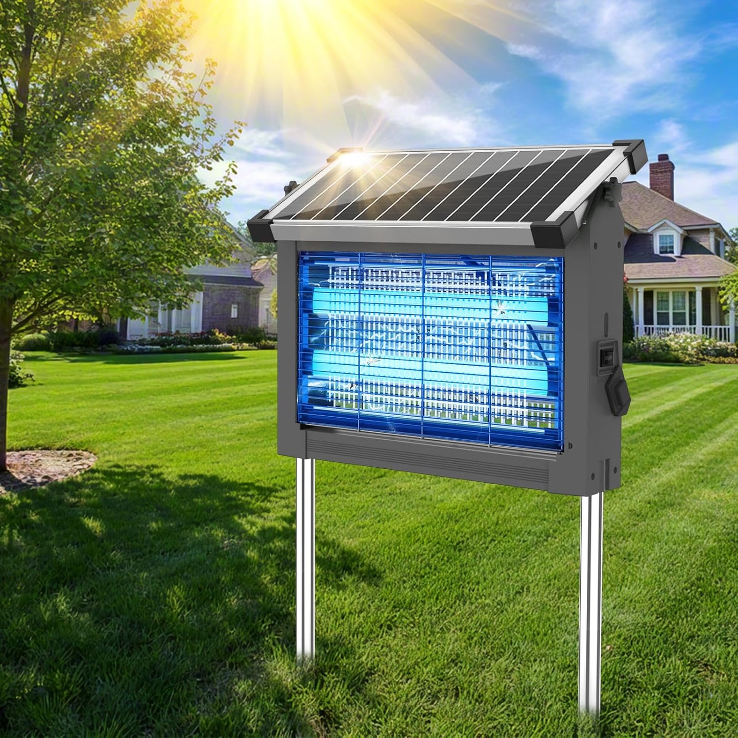 Solar Bug Zapper Outdoor, Mosquito Zapper Waterproof Electric Fly Zapper Rechargeable Mosquito Killer Lamp with 10W Solar Panel, 4500V Cordless Fly Trap for Backyard, Patio, Garden, RV, Camping