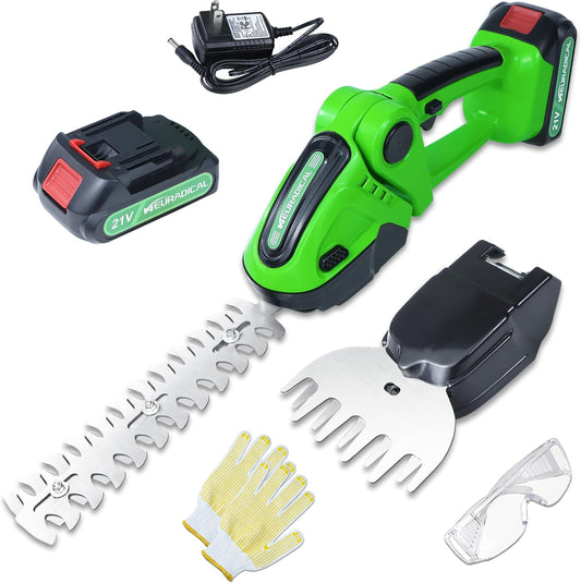 21V Electric Cordless Hedge Trimmers & Grass Trimmer-2 in 1 Handheld Bush Trimmer Cordless Grass Shears Grass Cutter, Shrubbery Trimmer Hedge Shear with Battery and Charger Included