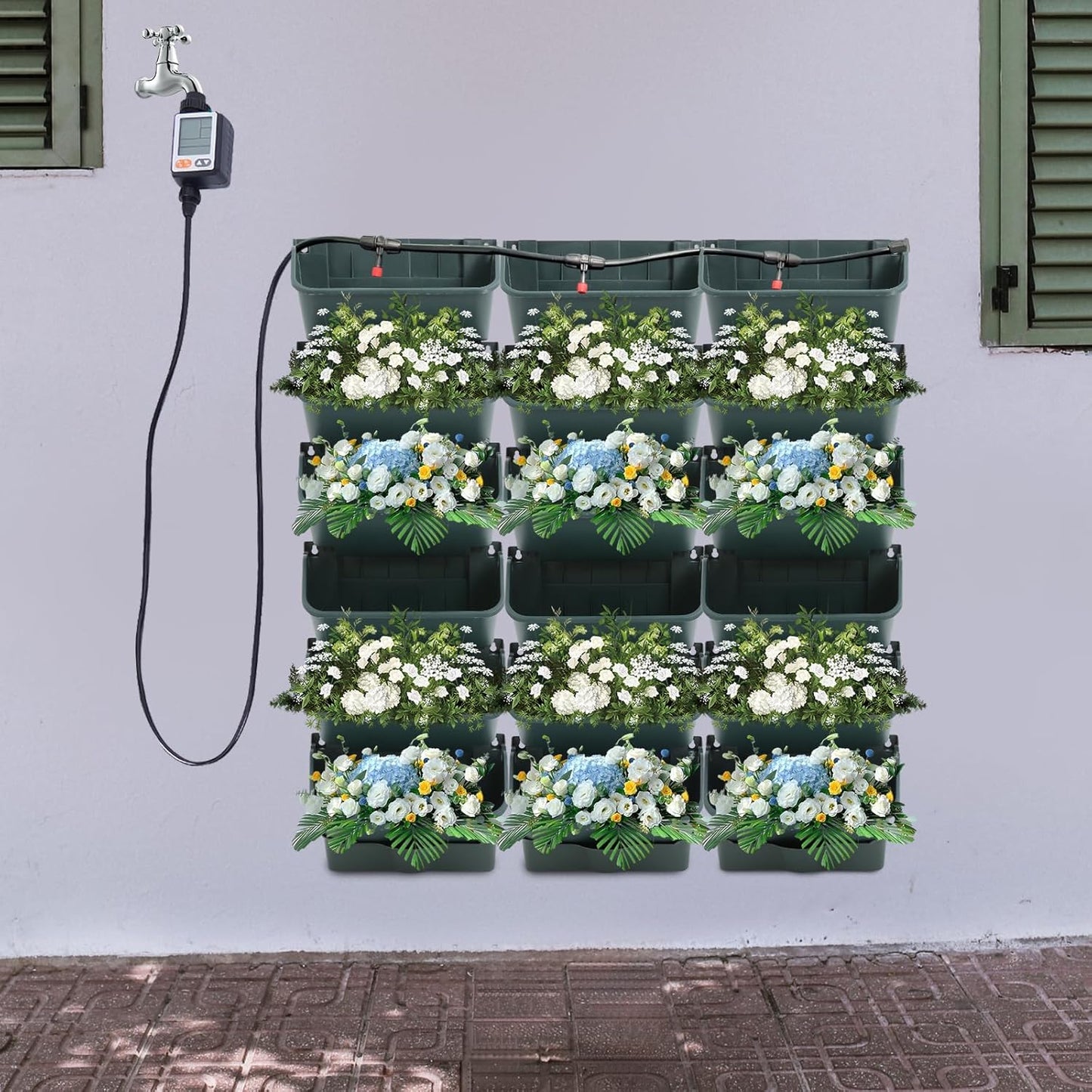 Self Watering Wall Planter with 18 Pots, Wall Planters for Indoor Plants, Vertical Garden Planter, Wall Mounted Plastic Plant Grow Pots for Fruits Vegetables Flowers Herbs (Green)