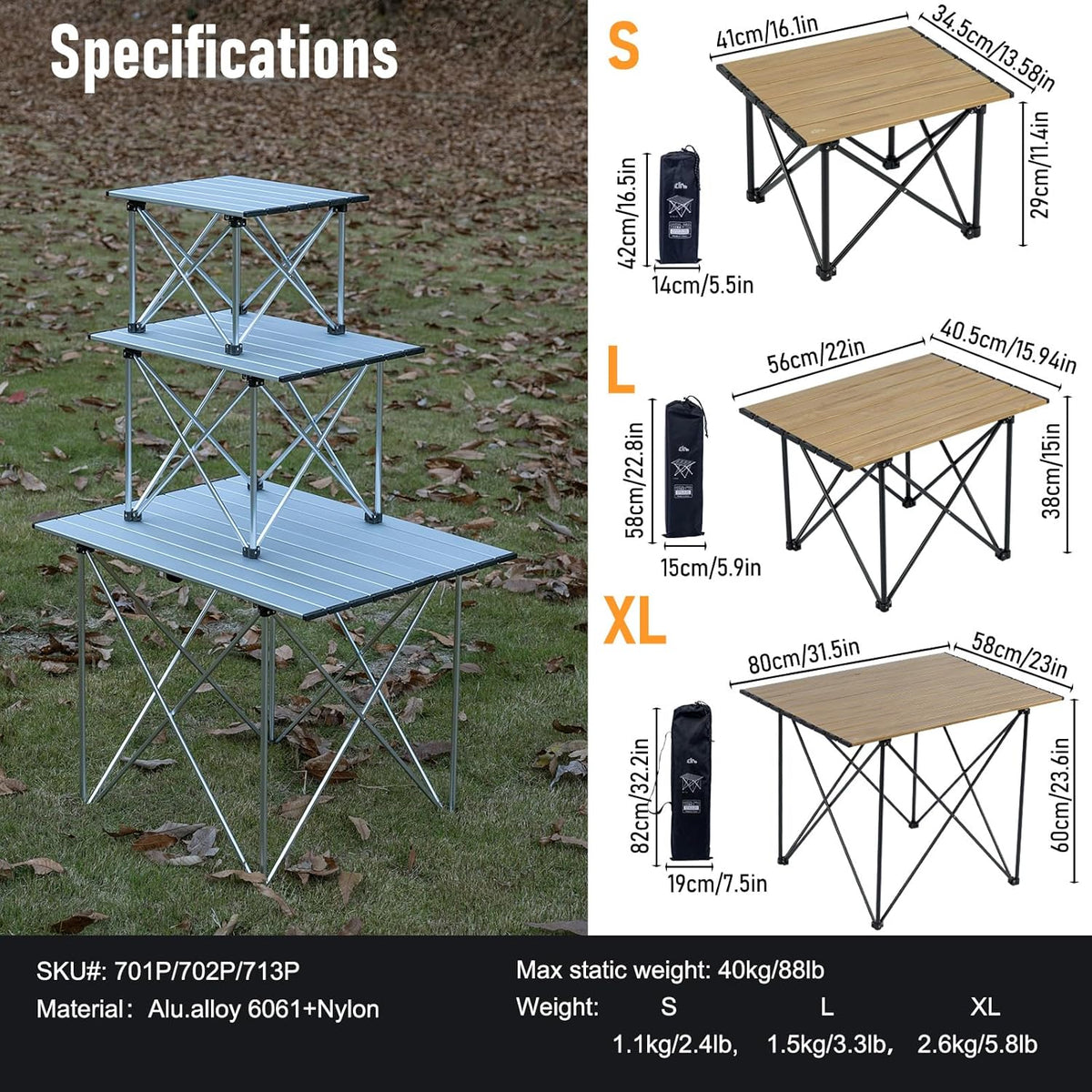 iClimb Ultralight Compact Camping Folding Table with Carry Bag (Reinforced Nature - S)