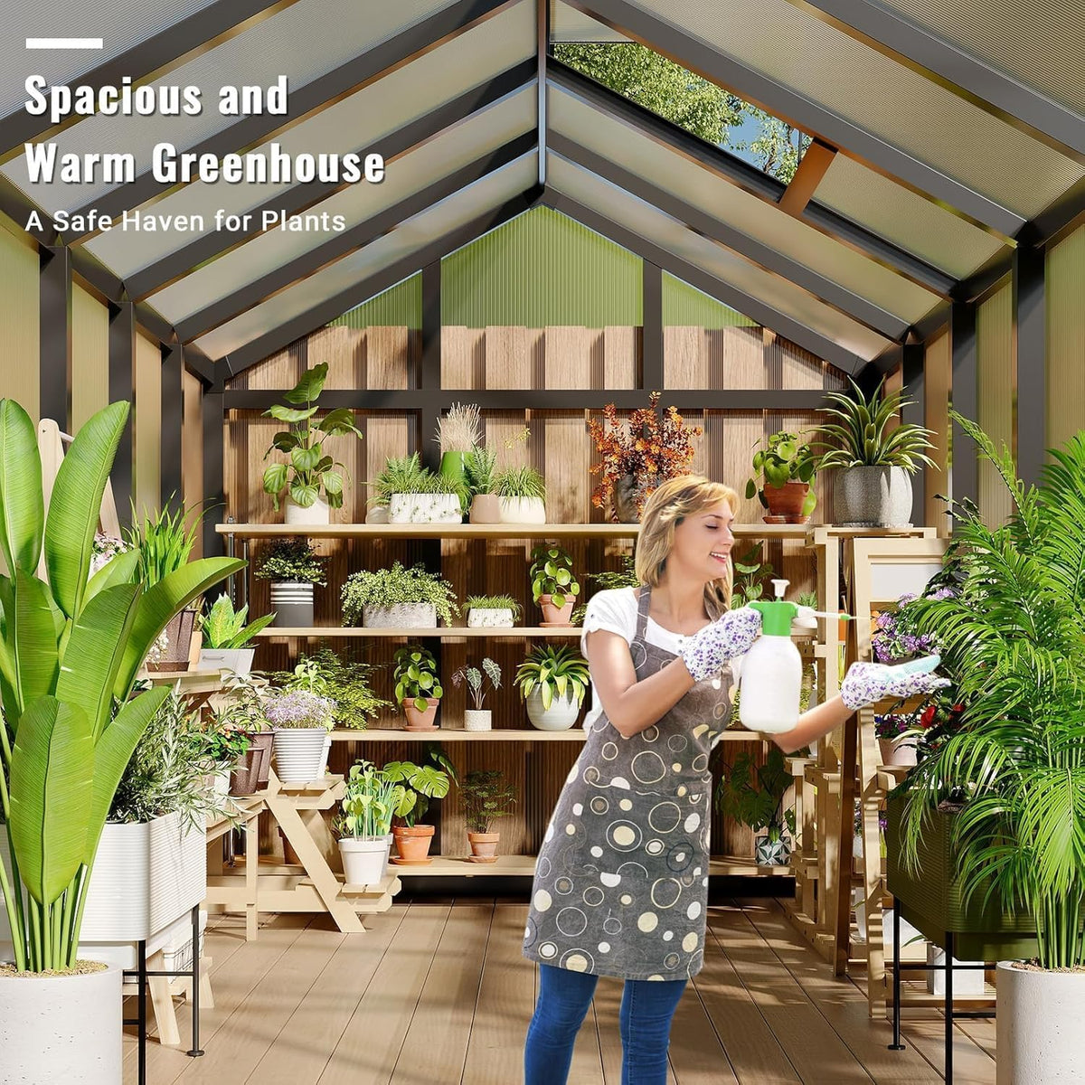 Greenhouse, 6x10 Ft Outdoor Greenhouses with Roof Vents and Sliding Doors, Aluminum Frame Polycarbonate Accessible Greenhouses, Suitable for Outdoor Gardens and Backyards, Black