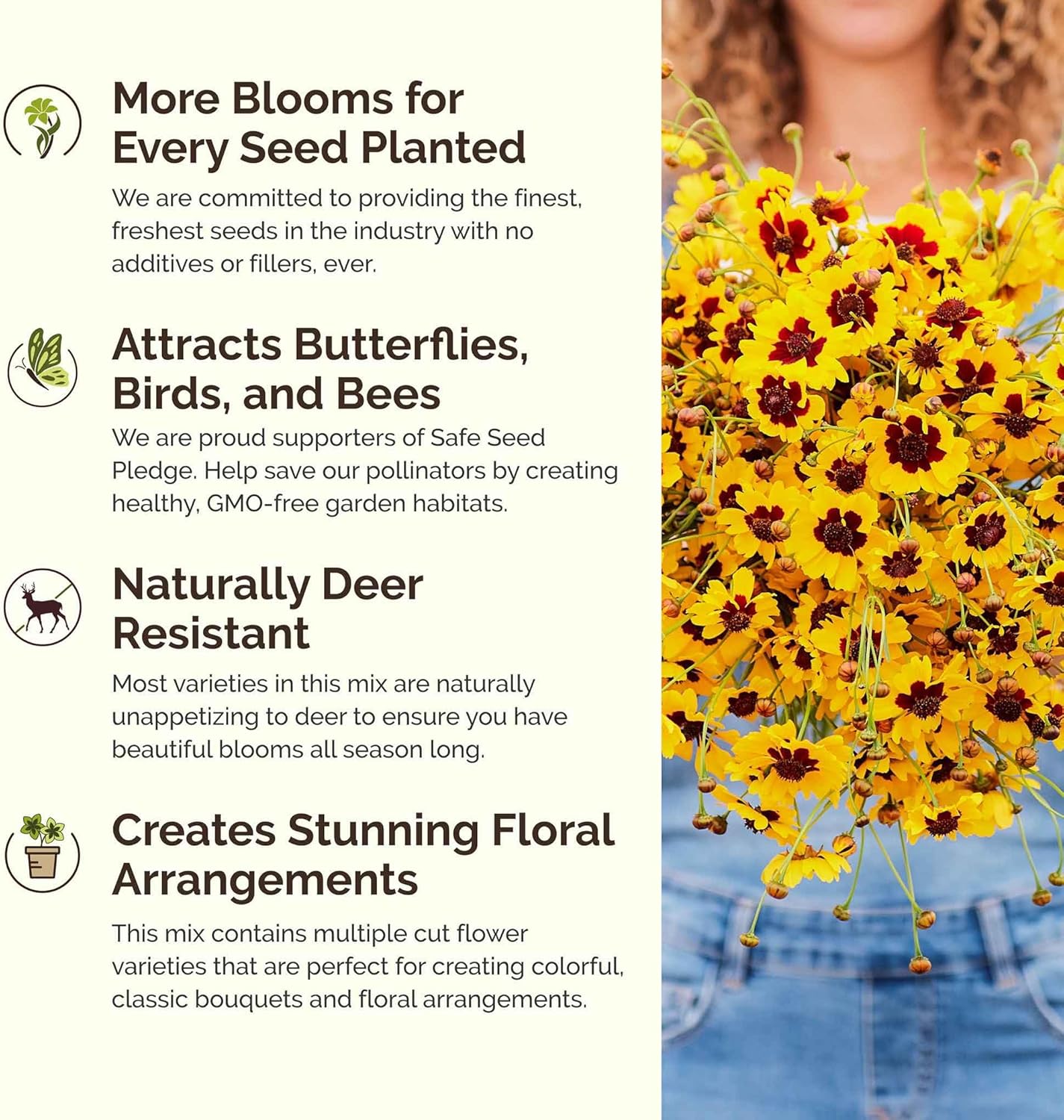 Eden Brothers Country Garden Flower Mixed Seeds for Planting, 1/4 lb, 120,000+ Seeds with Scarlet Flax, Cosmos Sensation | Attracts Pollinators, Plant in Spring or Fall, Zones 3, 4, 5, 6, 7, 8, 9, 10