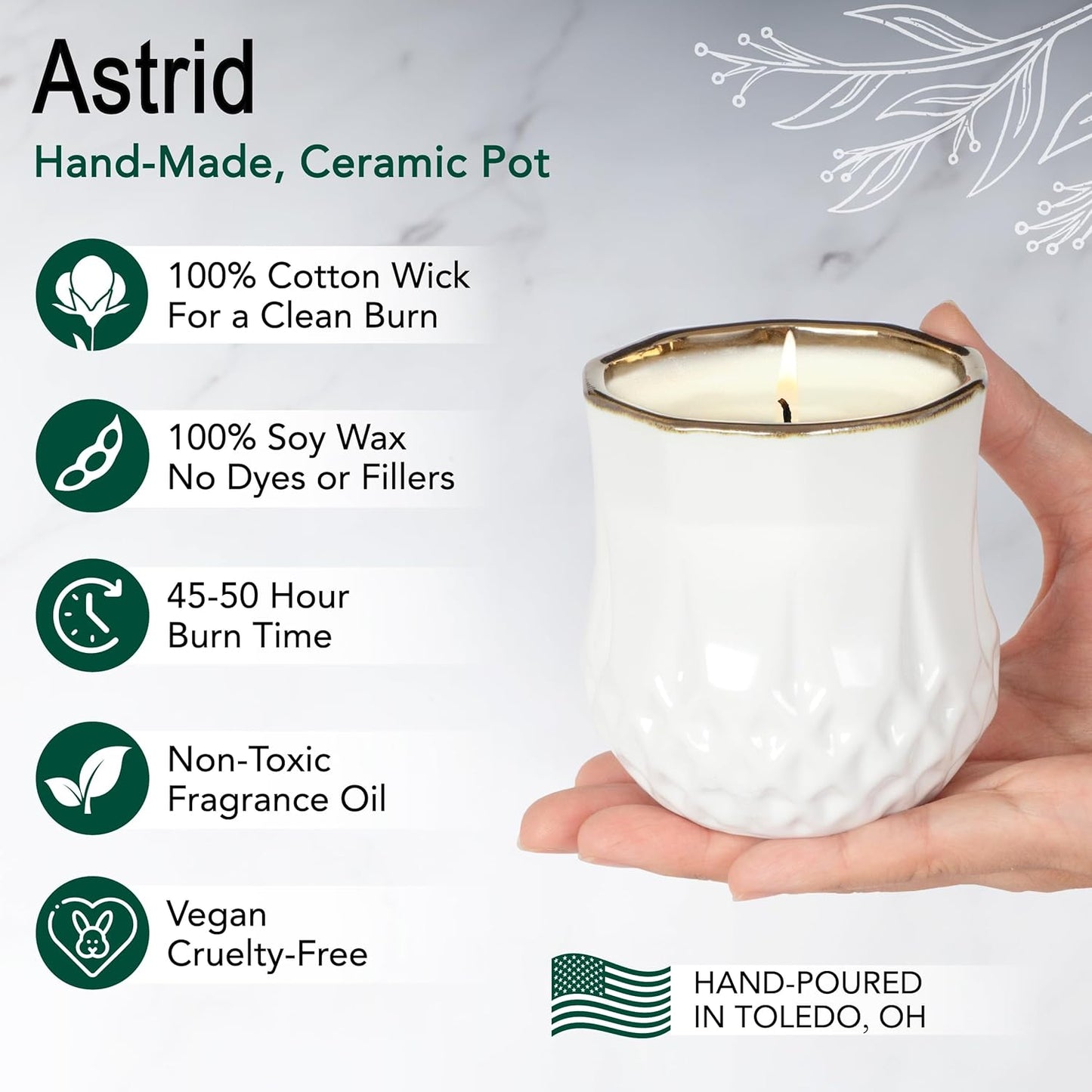 The Growing Candle, Wild Flower Scented, 9oz Ceramic Pot, Single Wick Aromatherapy Candles, 100% Soy for Women and Men, Astrid