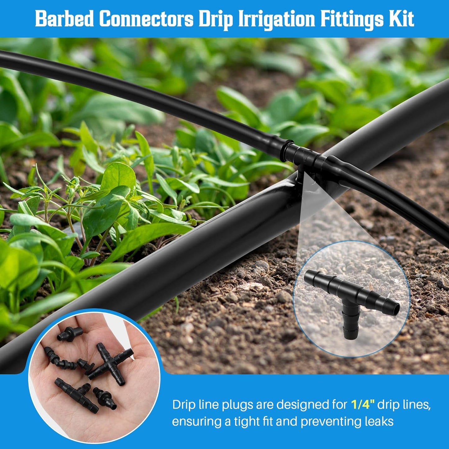Feekoon Drip Irrigation Punch Hole Tubing Cutter Tools with Barbed Connectors, 2-in-One Drip Tubing Hole Punch for 1/4 Inch Fitting 16 20 25 mm PE Pipe and Emitter(230 Irrigation Plugs)