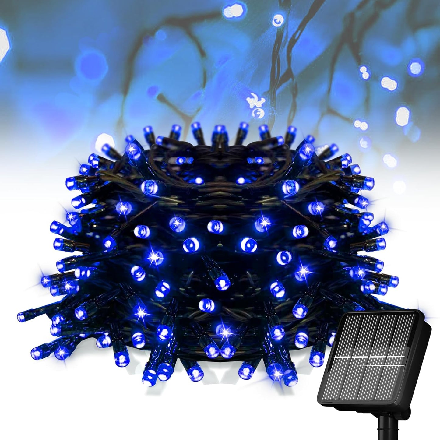 Solar String Lights for Outside, 39Ft 100 LED Solar String Lights Outdoor with 8 Modes，Solar Lights for Outside Waterproof for Yard, Fence,Balcony, Party,Christmas Tree Decorations (Blue)