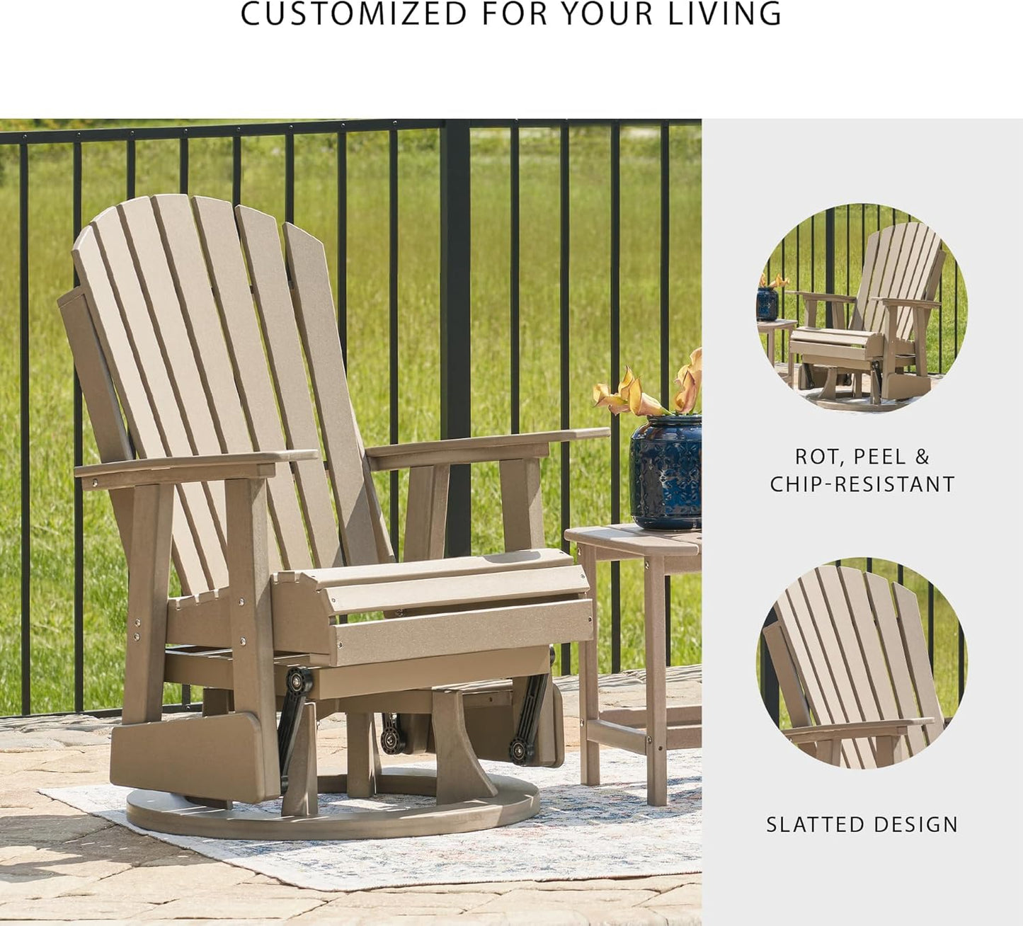 Signature Design by Ashley Hyland Wave Casual Weather Resistant HDPE Outdoor Swivel Glider Chair, Light Brown