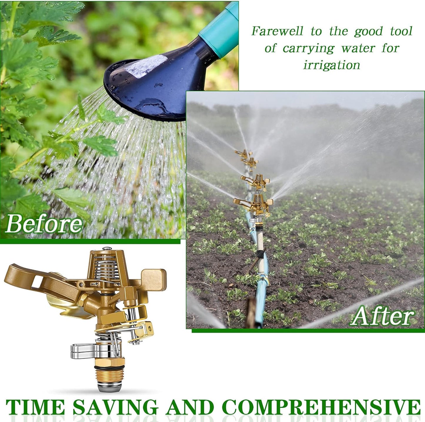 Ferraycle 40 Pieces 1/2 Inch Brass Impact Sprinkler Head with Nozzles Heavy Duty Adjustable 0-360 Degrees Impulse Sprinkler Head Lawn Watering for Yard Irrigation