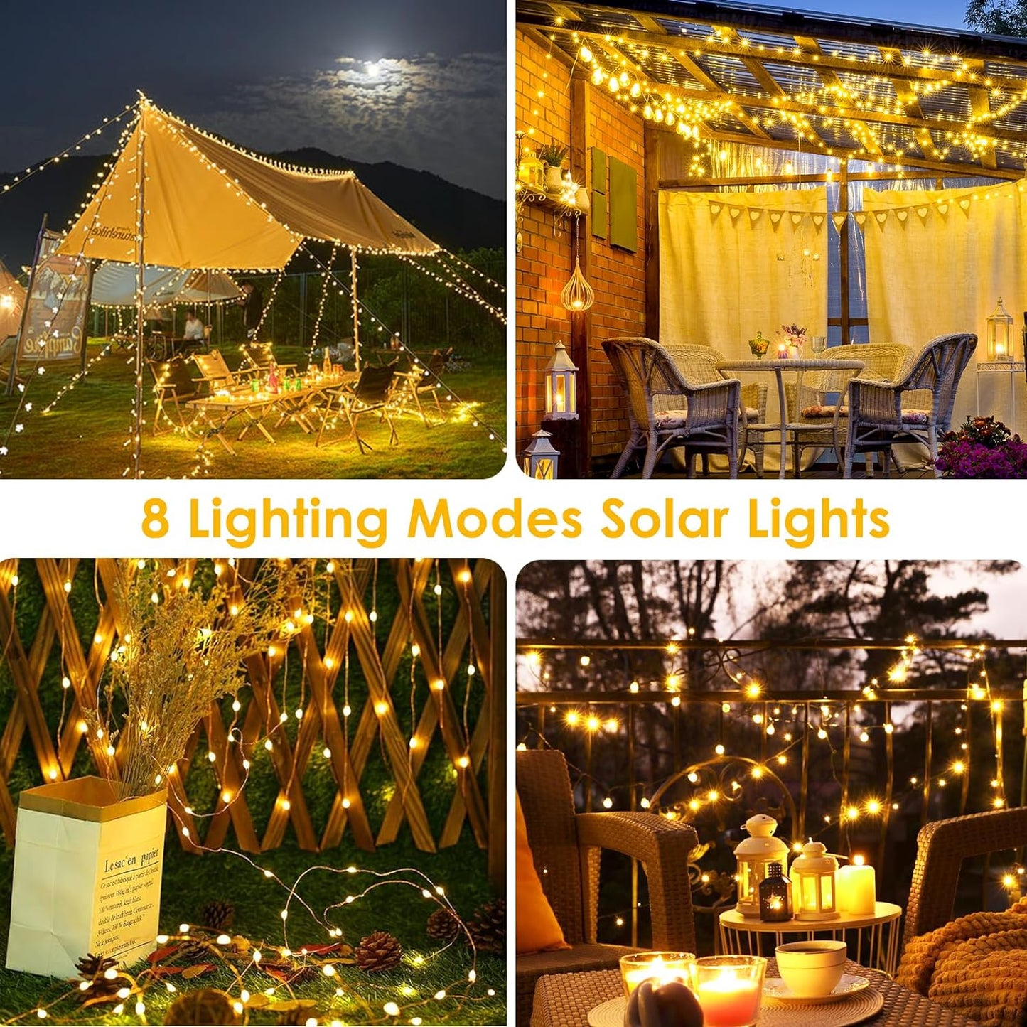 4-Pack Solar String Lights for Outside, Total 400LED Solar Lights Waterproof, Outdoor Twinkle Light Copper Wire 8 Modes Fairy Light for Xmas Tree Garden Party Wedding Decor (Warm White)