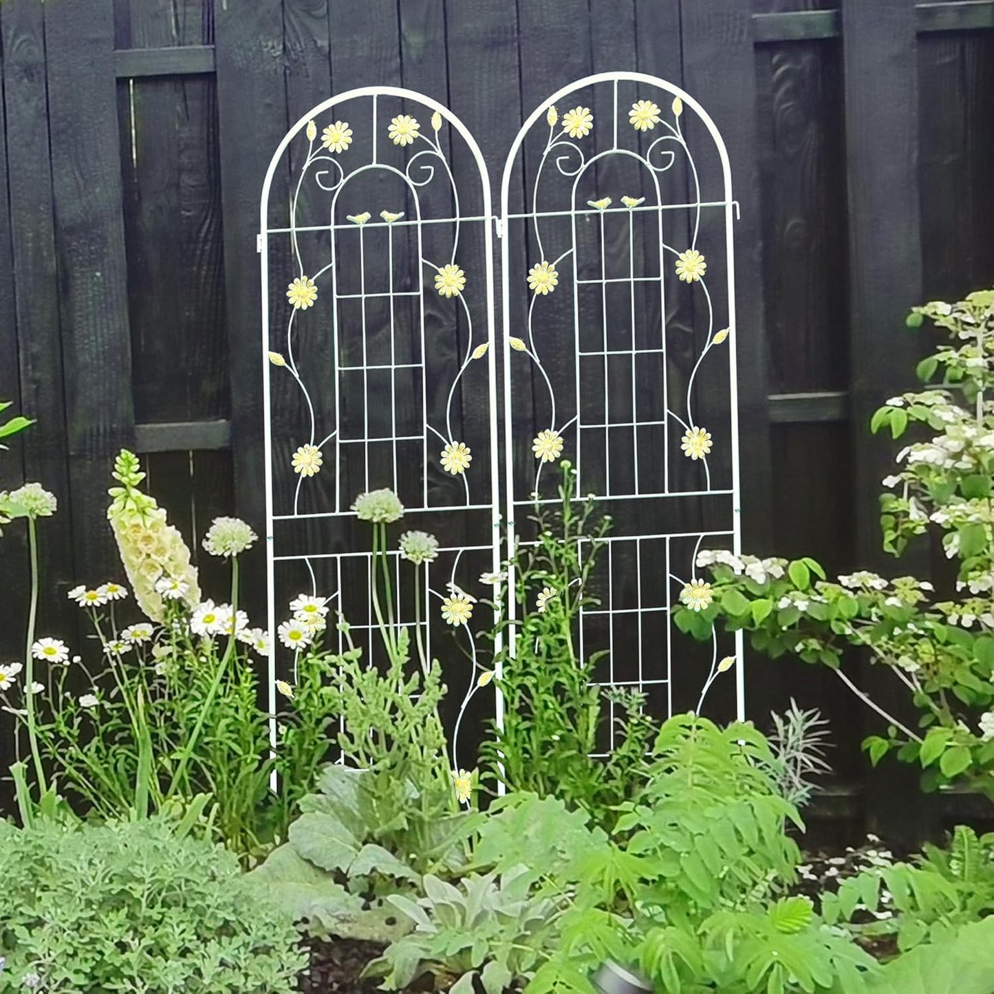 2 Pack Metal Garden Trellis for Climbing Plants 71" H Cream White Garden Fence Rustproof Trellis Support Roses Flower Outdoor Lawn, Cream White
