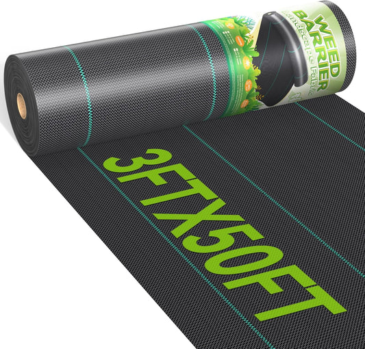 3ftx50ft Weed Barrier Landscape 3.2oz Fabric Heavy Duty, Woven Weed Control Cloth, Woven Geotextile Fabric for Underlayment, Gardening Ground, Commercial Driveway Weed Block Cover Mat