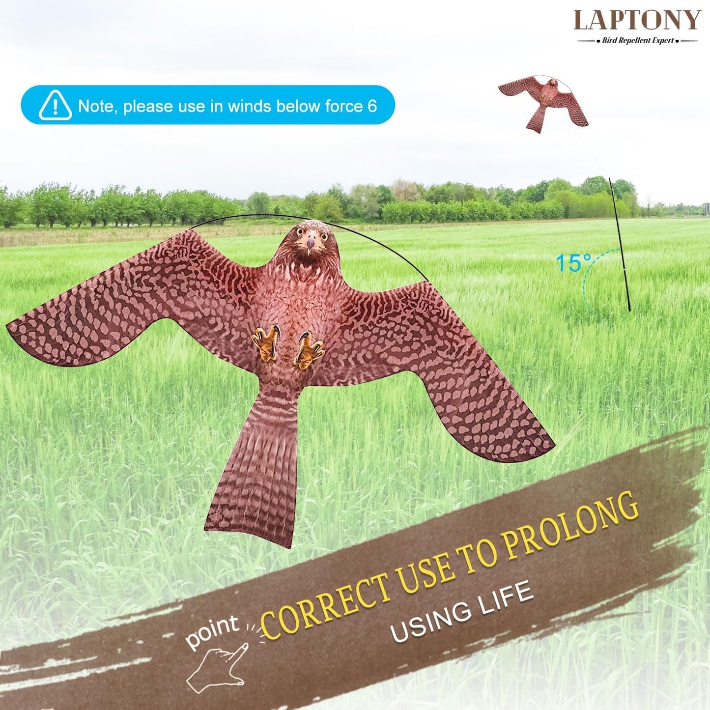 Bird Hawk Flying Kite with Pole Crops Farm Protector Bird Scarer Flying Kite with 6m Pole-Style A