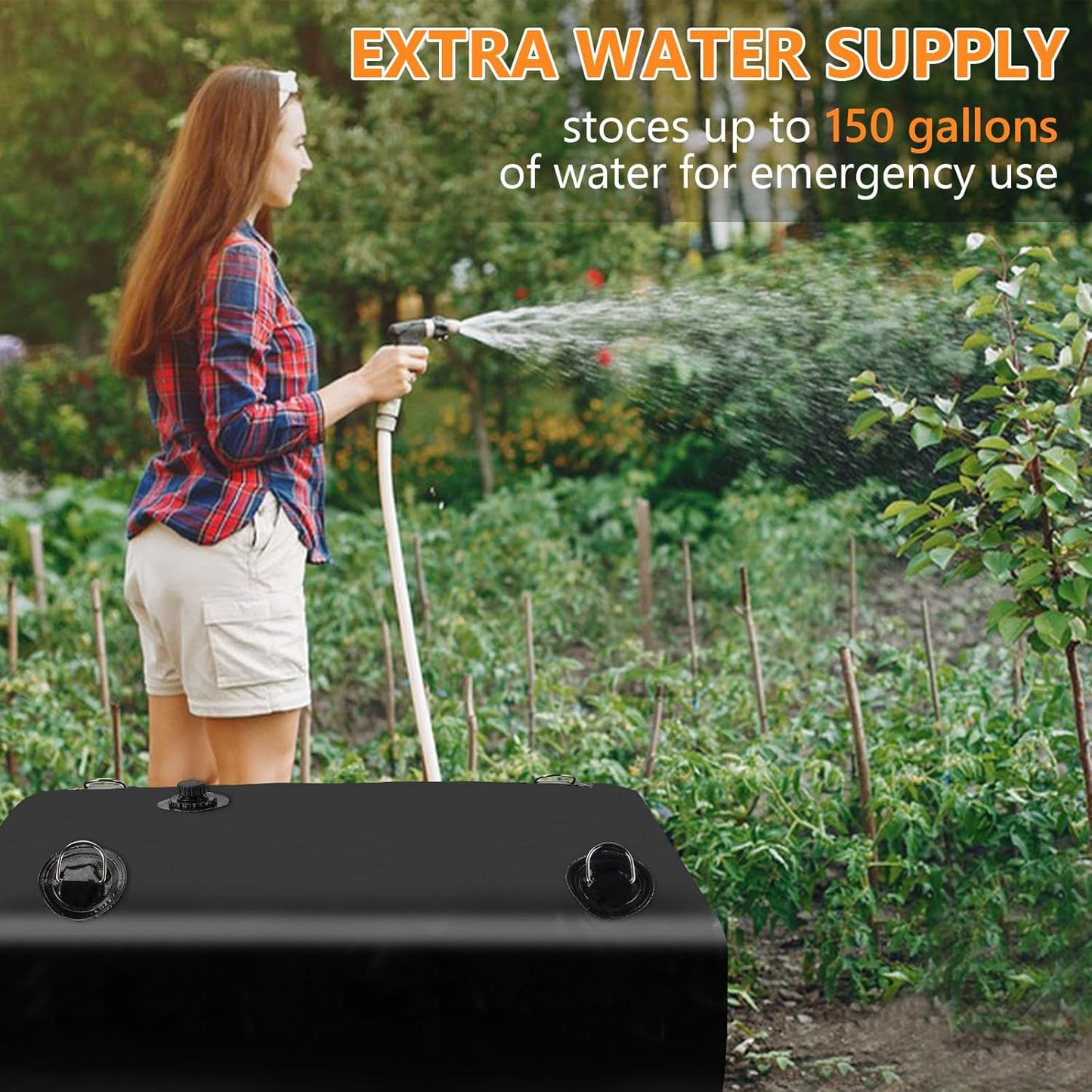 Water Storage Bladder, Water Tank, 150 Gallon Foldable Portable Water Storage, Large Water Storage Containers with 3/4" PVC Spigot Kit for Camping, Garden, Emergency Water Storage