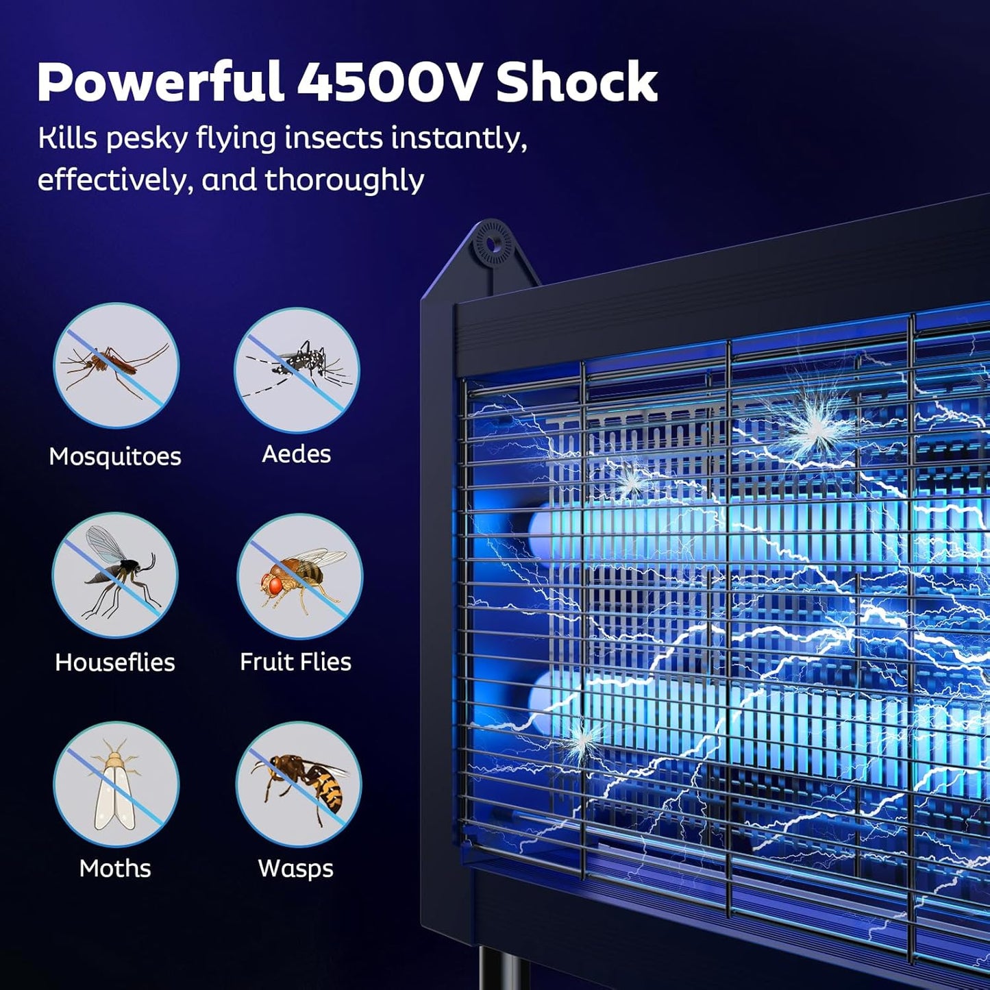 Solar Bug Zapper Outdoor, Mosquito Zapper Waterproof Electric Fly Zapper Rechargeable Mosquito Killer Lamp with 10W Solar Panel, 4500V Cordless Fly Trap for Backyard, Patio, Garden, RV, Camping