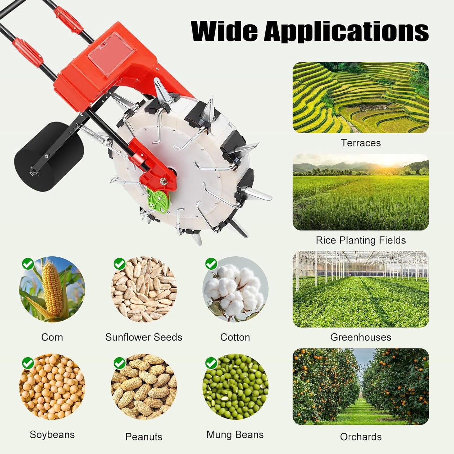 10-Row Manual Garden Seeder, Corn Planter, Hand Push Precision Seeder Planter for Corn Soybean Peanut Seeds, Adjustable Depth, 6.3" Sowing Spacing