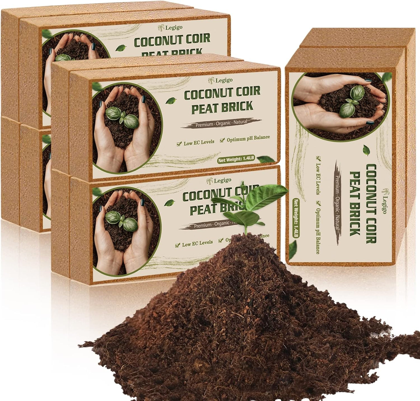Legigo 10 Pack Premium Coco Coir Brick for Plants- 100% Organic Compressed Coconut Coir Bricks Starting Mix, Coco Coir Fiber Coconut Husk for Planting, Gardening, Potting Soil Substrate, Herbs
