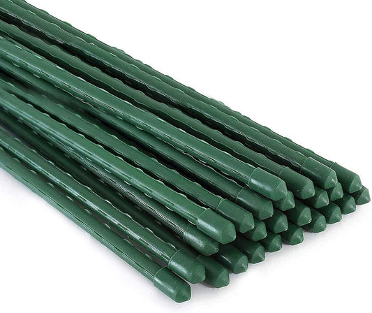 Xiny Tool Garden Stakes, 25 Pack 4 Ft Steel Plant Garden Tomato Stakes with Plastic Coat for Climbing Plants (25 Pack 48 Inch)