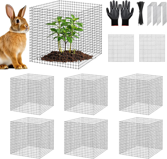 18 PCS Plant Protector from Animals, 6 Pack 12x12 Inch Metal Plant Cages with Ground Stakes and Nylon Tie, Garden Cage to Keep Animals Out, Garden Wire Mesh Protection from Rabbit Chicken