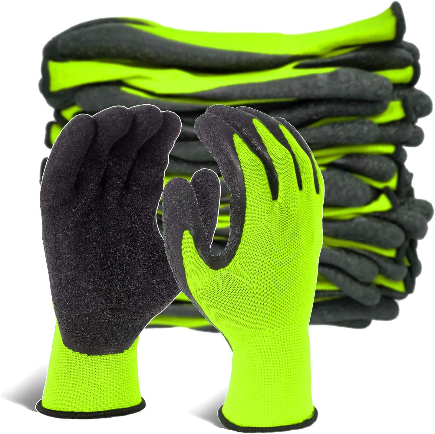 Evridwear Crinkle Latex Rubber Hand Coated Safety Work Gloves for Men Women General Multi Use Construction Warehouse Gardening Assembly Landscaping (Medium,12 Pairs Pack)