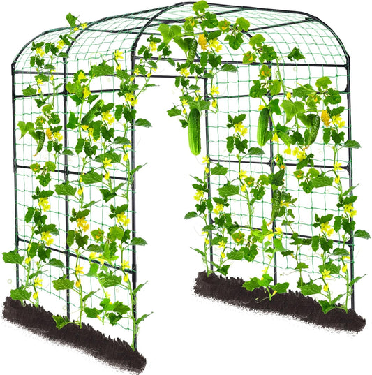 Lalahoni Large Garden Trellis Arch for Climbing Plants Outdoor, 7.8 feet Tall Metal Walkway Arbor Plant Support Vine Flower Vegetables Cucumber Trellis for Raised Bed, with Netting, Lightweight