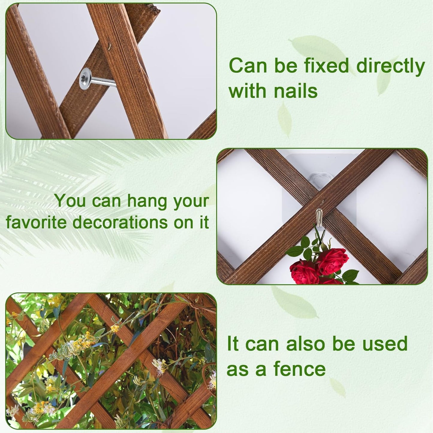 Wood Lattice Fence Panels for Outside 13.4"x78.8" Expandable Natural Wooden Wall Trellis Board Decorative Lattice Trellis Frame for Climbing Plants Vine Ivy Rose Outdoor Balcony Garden 1 Pcs