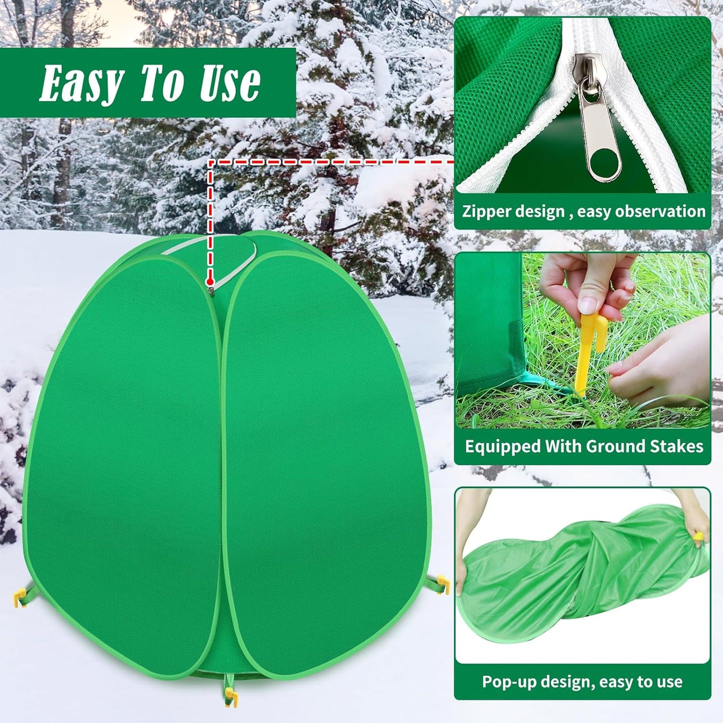 4 Pack Plant Covers Freeze Protection, Pop Up Shrub Frost Covers for Outdoor Plants Warm Plant Protectors Tent for Winter Protecting Fruit Potted Plants and Shrub from Freezing Animals Eating(22x22x23