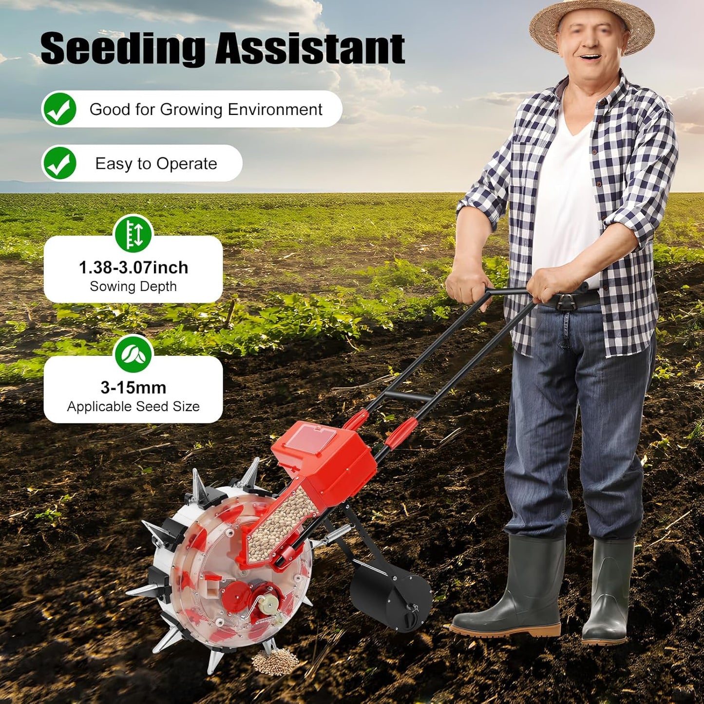 10-Row Manual Garden Seeder, Corn Planter, Hand Push Precision Seeder Planter for Corn Soybean Peanut Seeds, Adjustable Depth, 6.3" Sowing Spacing