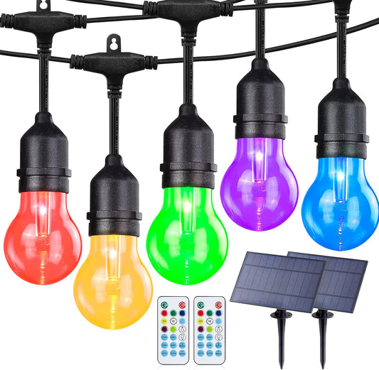 Auroraworld Outdoor String Lights RGB, 96FT Dimmable Patio String Lights with Shatterproof Edison Bulbs, Remote, Commercial Lights for Cafe,Yard, Party