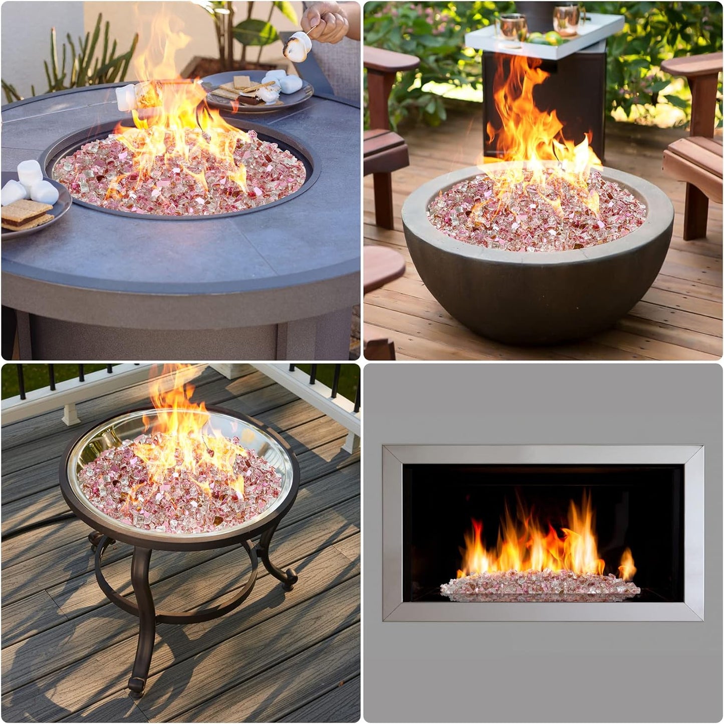 Mr. Fireglass 10 Pounds Fire Glass - 1/4 Inch High Luster Reflective Tempered Glass Rocks for Fireplace Fire Pit Table and Landscaping, Rose Gold