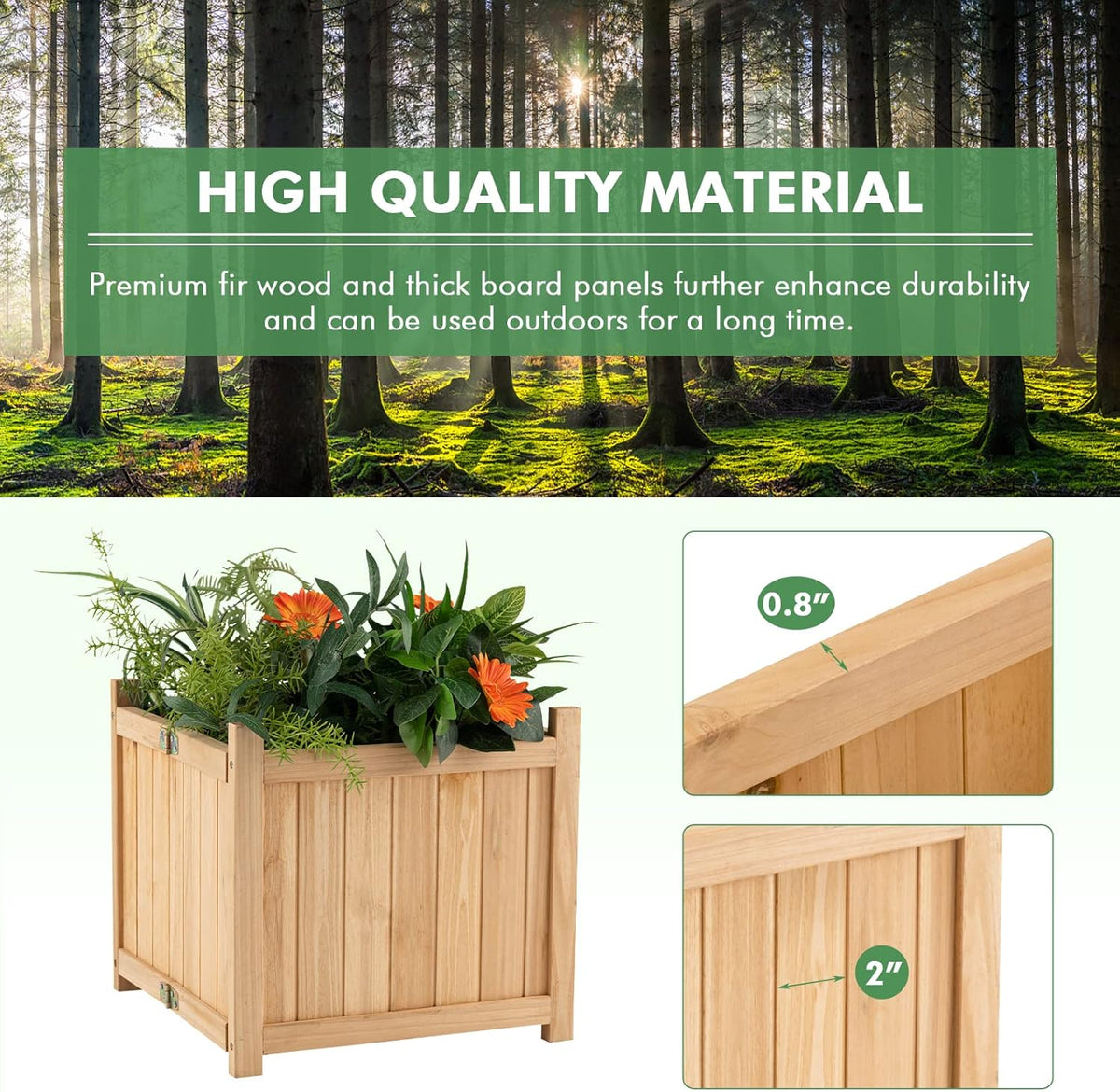 COSTWAY Planter Garden Bed, Folding Planter Box with Drainage Holes for Vegetables, Herbs, Fruits & Flowers, Outdoor Indoor Raised Planting Bed for Patio, Backyard, Lawn, 15" L x 15" W x 14" H