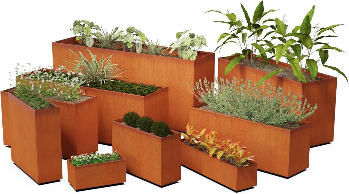 Large Rectangular Planters for Outdoor Plants - 36x12x30 Inch Corten Steel Planter, Extra Large Outdoor Planter Box for Patio, Garden & Privacy Screen, Heavy Duty Metal