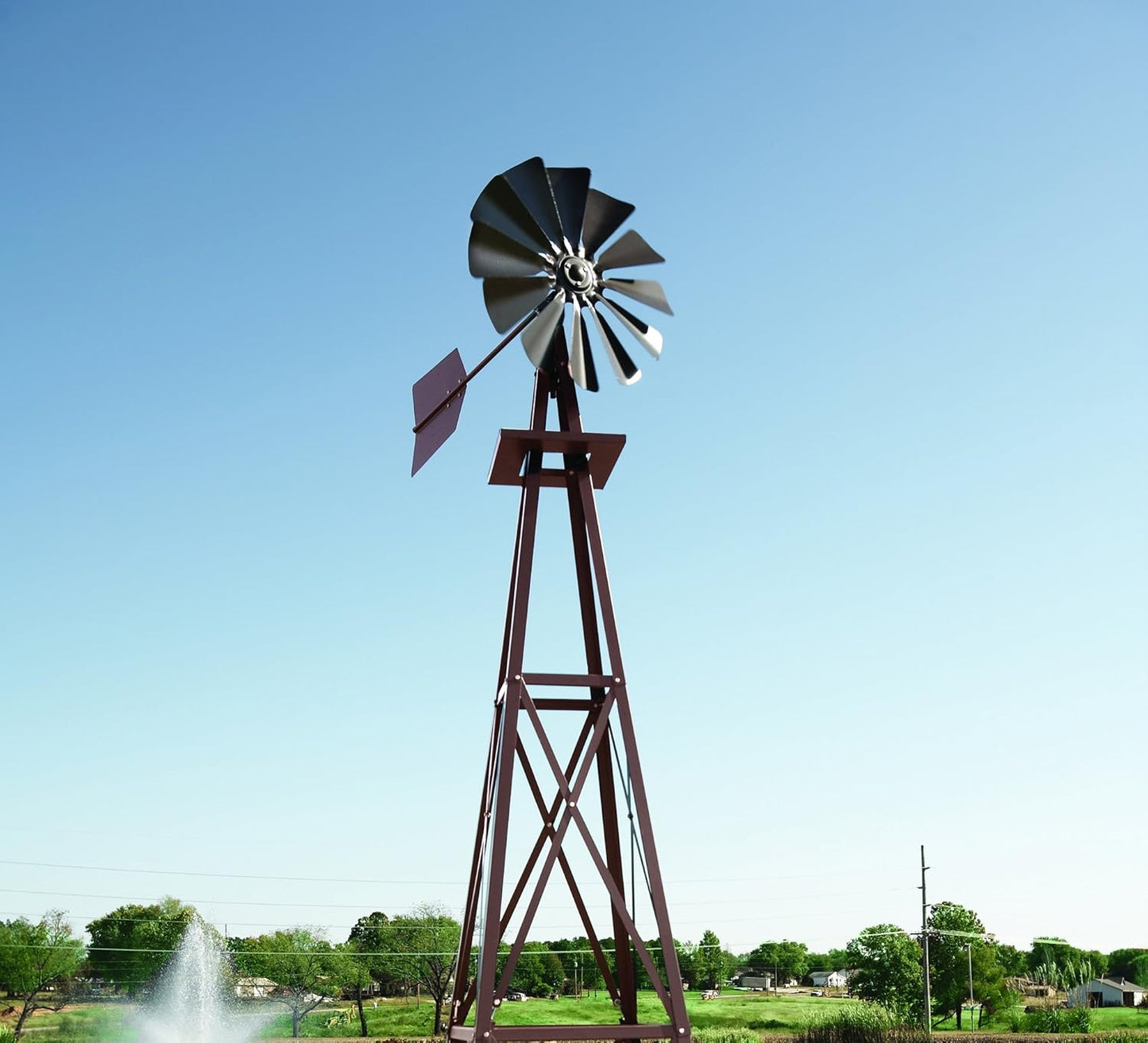 Decorative Backyard Windmill – Bronze Finish – Durable Weather-Resistant 4-Leg Tower with Anchoring Stakes – Lawn & Garden Décor – 8ft 3in