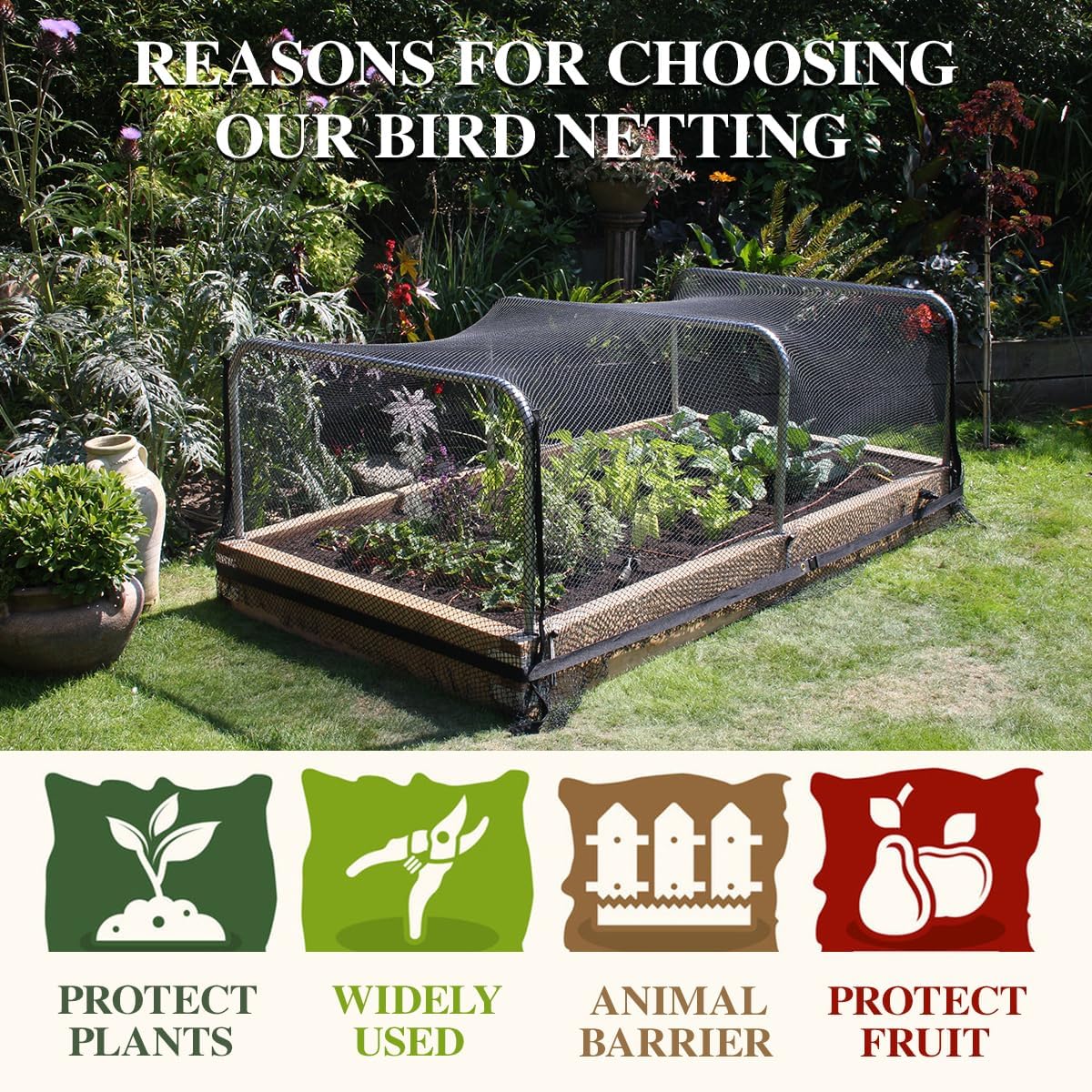 Bird Netting，7.5 x 100 FT Garden Netting Bird Net for Chicken Coop, Poultry Netting Fence for Fruit Trees, Plants and Vegetables Against Birds, Deer, Squirrels and Other Animals