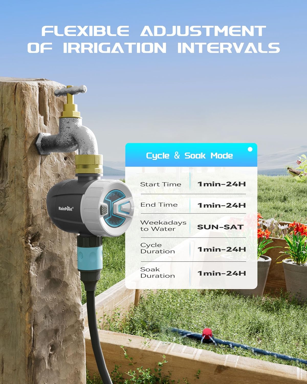 RAINPOINT WiFi Water Timer, Brass Inlet Smart Hose Faucet Timer, Automatic Irrigation System Controller for Yard Watering, APP Control via 2.4Ghz WiFi and Bluetooth (V2, 2025 Release)