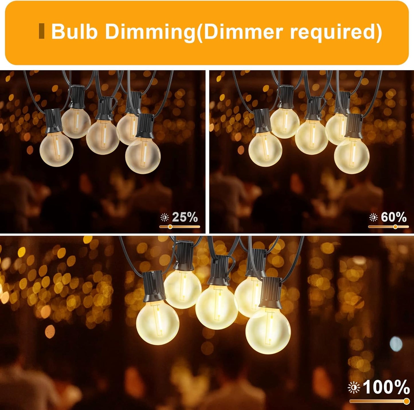 OHLUX Outdoor String Lights, 55FT Shatterproof LED Patio Lights with 26 Dimmable Plastic G40 Bulbs, 2200K Waterproof Connectable Hanging String for Backyard, Cafe, Porch, Deck, E12 Base