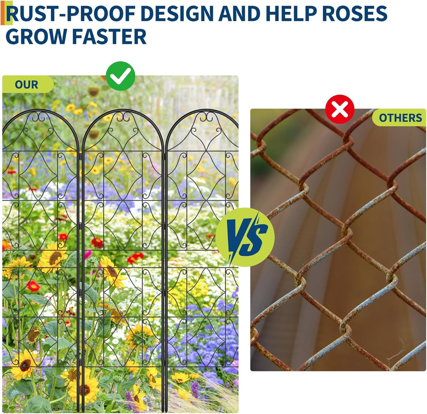 Garden Trellis 4 PCS - Tall 75 Inch x 20 Inch Metal Trellis for Climbing Plants & Vegetables | Rustproof Black Powder Coated Outdoor Plant Support | Patio Decor for Vines, Roses, Cucumbers, Tomatoes