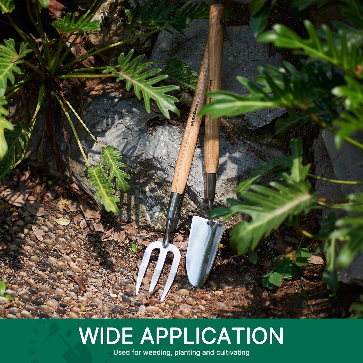 Berry&Bird Garden Trowel with Long Handle, 23.43in Stainless Steel Short Shovel with Wood Handled for Digging, Gardening, Transplanting, Planting and Weeding