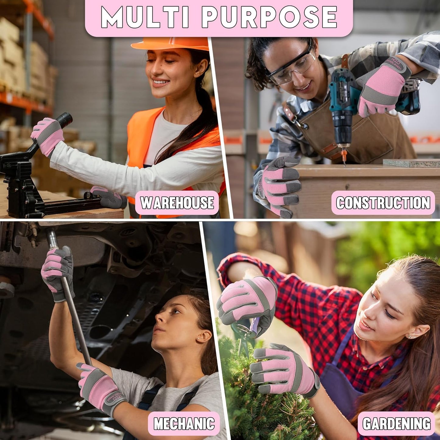HANDLANDY Women Safety Work Gloves Utility Touch Screen Working Grip Glove for Yardwork Gardening Breathable Mechanic Gloves