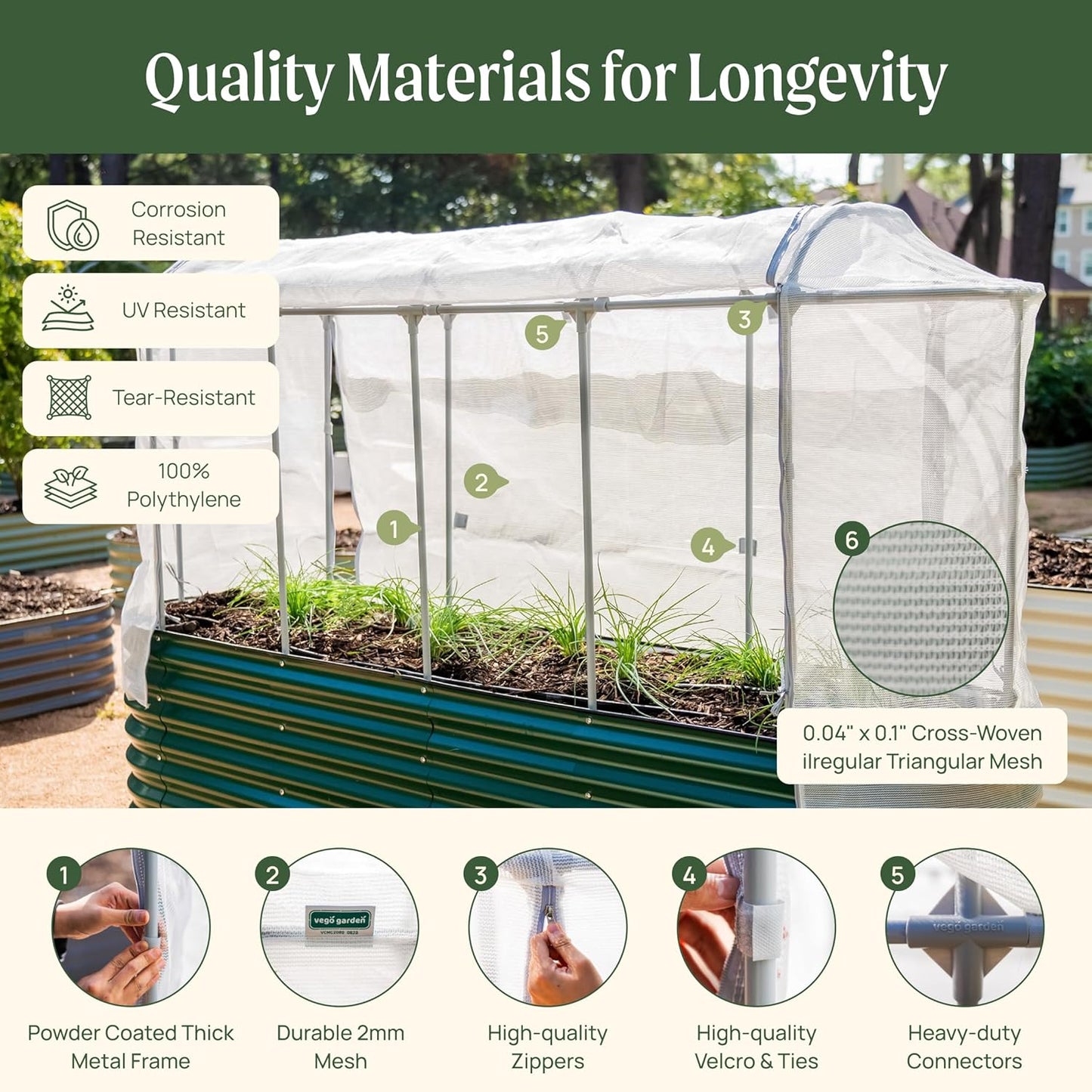 Vego garden Cover System for 4.0' x 8.0' (10 in 1) Garden Bed