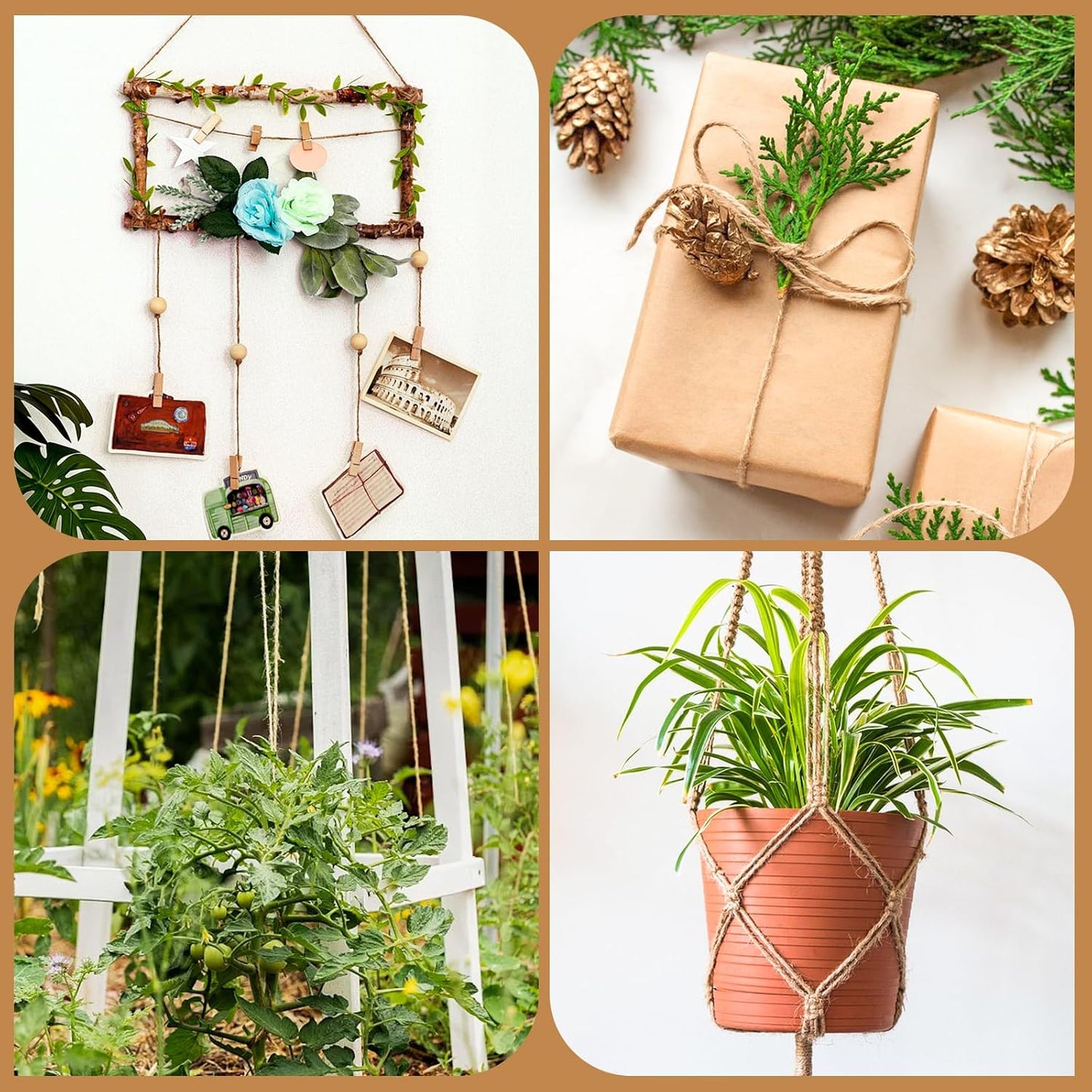 XSEINO 1800 Feet Natural Jute Twine Strong Garden Twine Rope for Arts Crafts Gift Wrapping Gardening Tomato Climbing Plant Tie Floristry Packing Decor