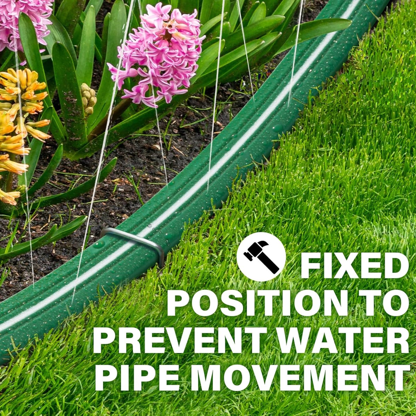 Jin&Bao Sprinkler Hose with Holes 25FT, Heavy Duty Watering Garden Hose, High-Efficiency Sprinklers System for Lawn and Garden with Staples