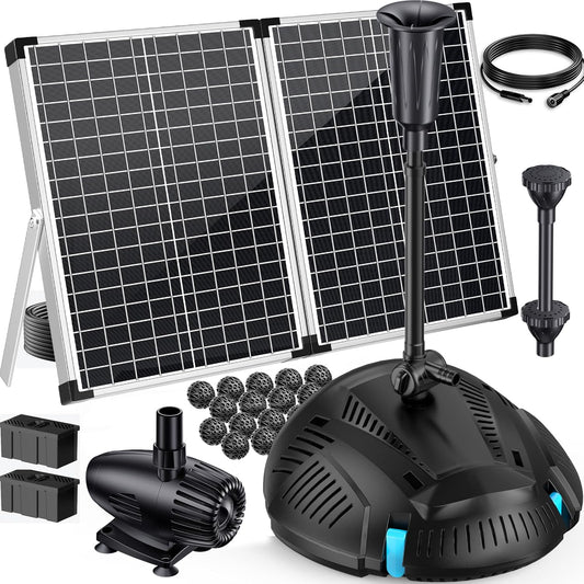 Antfraer 55W Solar Pond Filter with Water Pump, Solar Pond Filter Box with Water Shortage Protection for Outdoor Garden Fountain Waterfall Water Feature