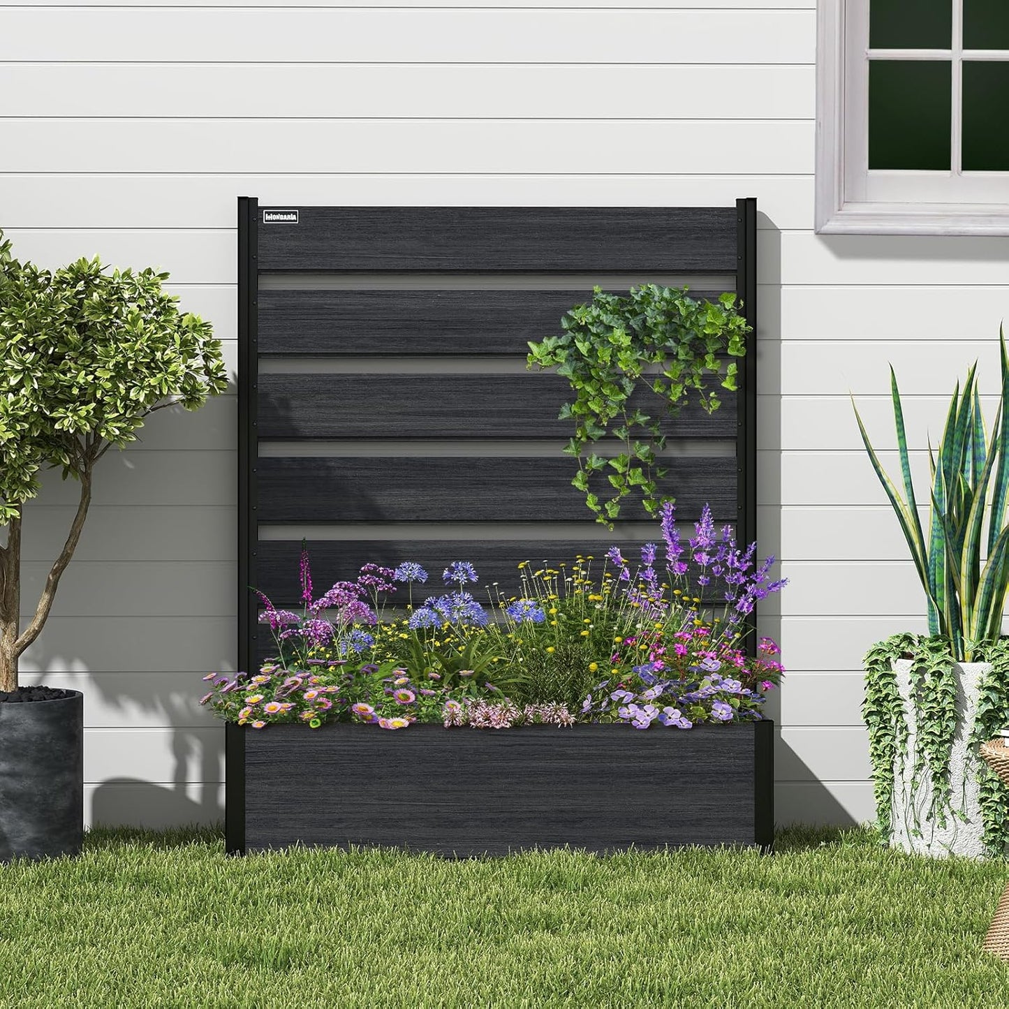 Vertical Screen Planter Bed - Raised Garden Box with Trellis for Climbing Plants, Durable Privacy Fence Planter for Outdoor, Patio, Deck Aluminum Frame, Black