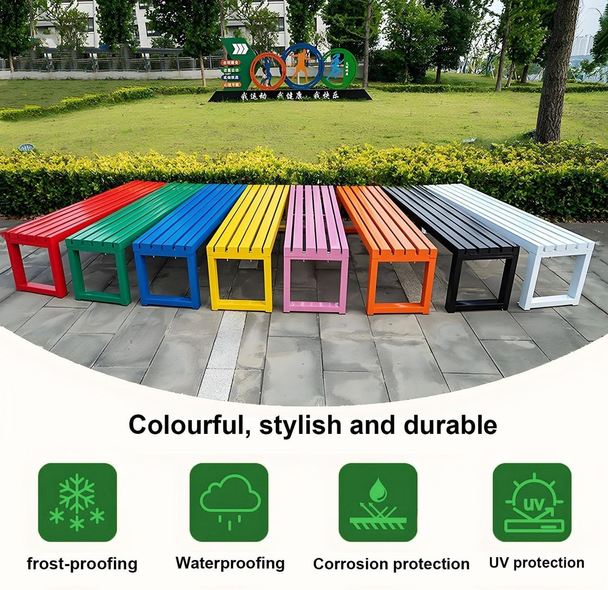 Weatherproof Metal Dining Bench, Outdoor Bench Backless Patio Bench 2-Person Farmhouse Bench Garden Bench for Kitchen, Living Room, Entryway(Yellow,59in)